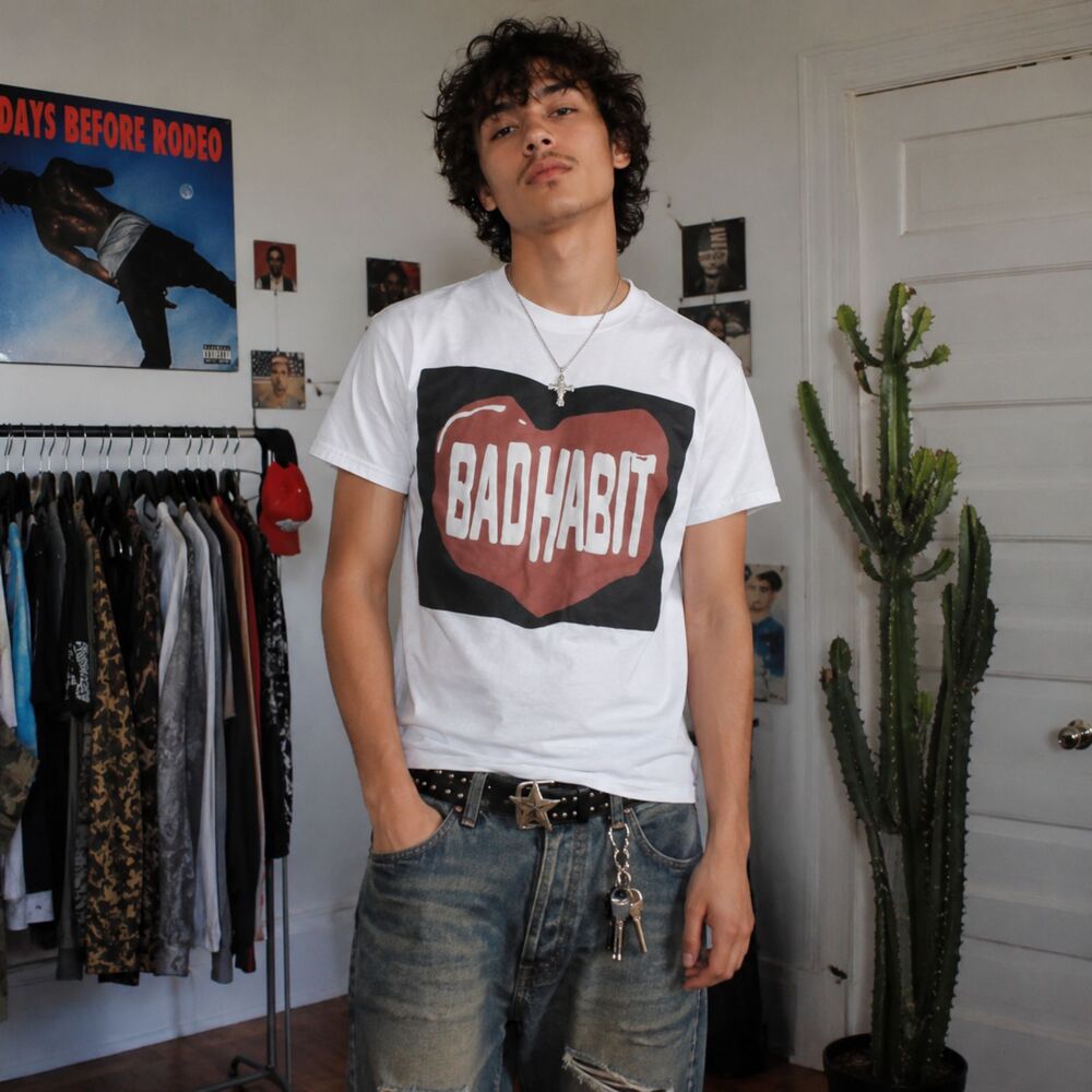 Vintage White BAD HABIT Heart Steve Lacy Cactus T Shirt Tee Top Mens Size Medium